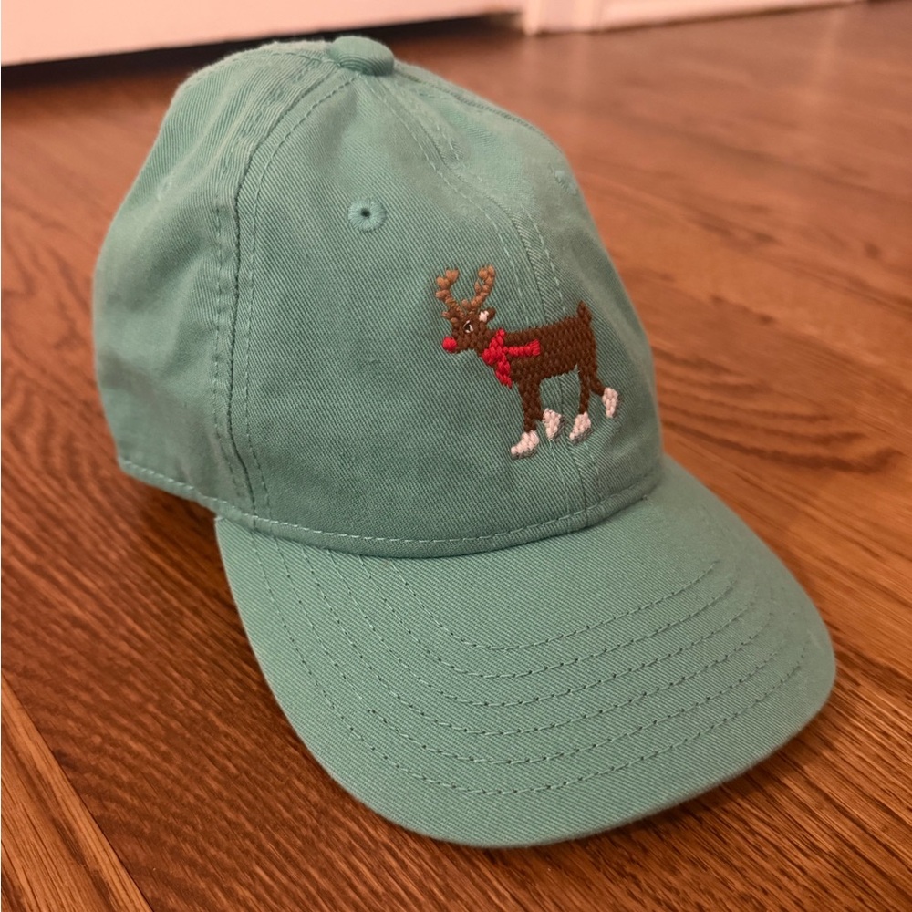 HARDING LANE KIDS COTTON CANVAS BASEBALL HAT - REINDEER - GREEN